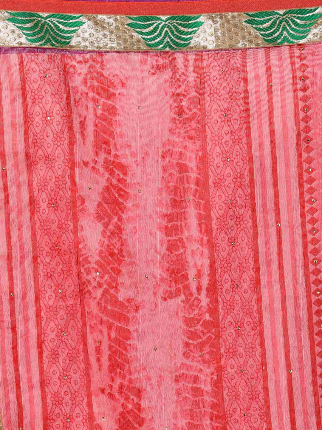 Pink & Green Cotton Silk Ikat Inspired Printed Saree with Banarasi Border