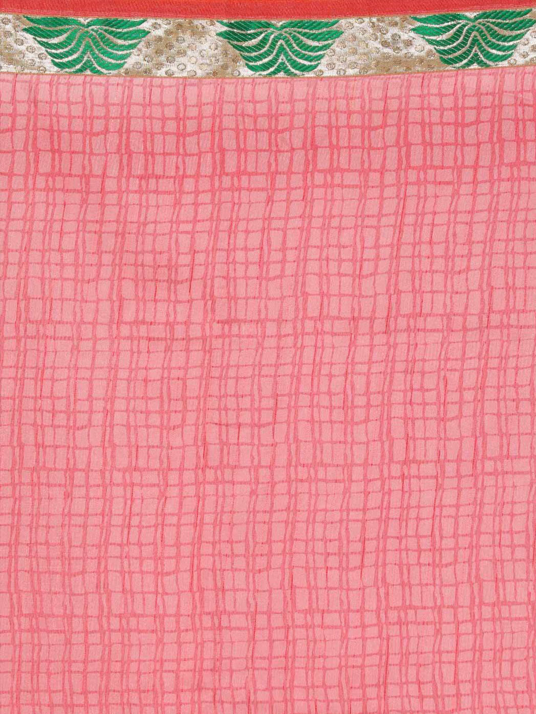 Pink & Green Cotton Silk Ikat Inspired Printed Saree with Banarasi Border