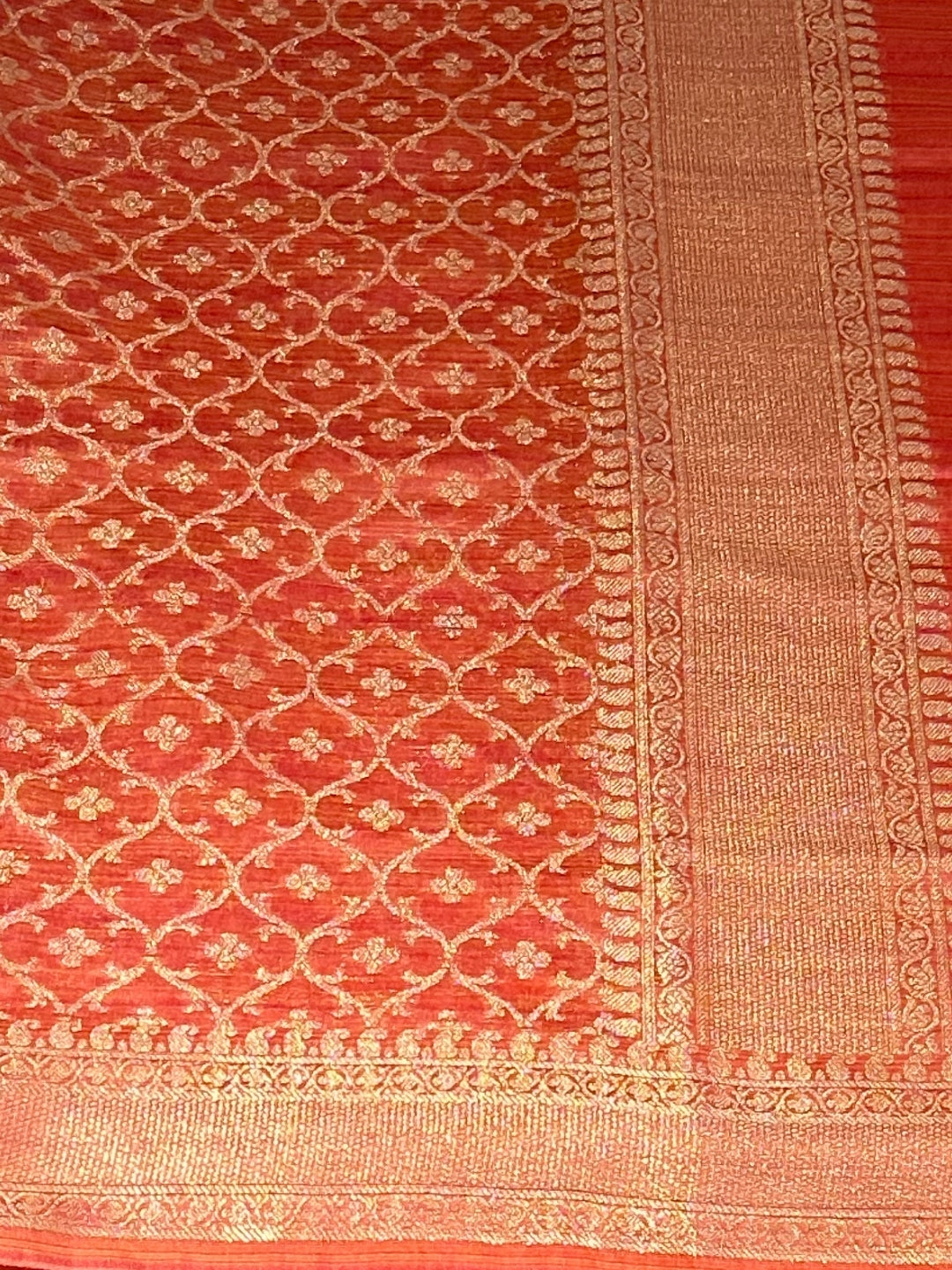 Orange Woven Traditional Banarasi Suit