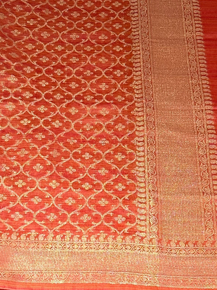Orange Woven Traditional Banarasi Suit