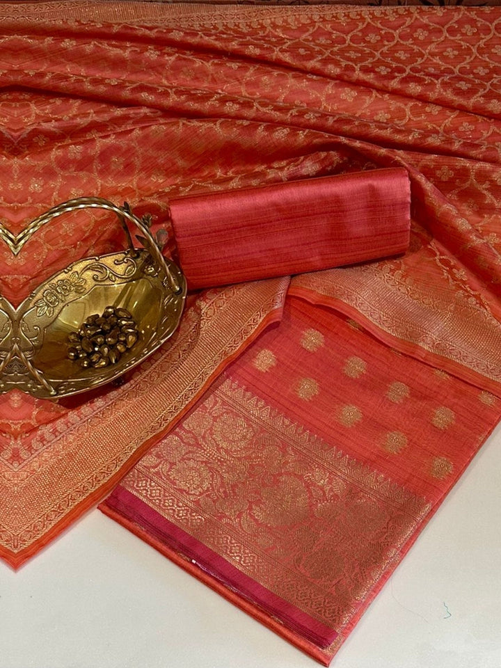 Orange Woven Traditional Banarasi Suit