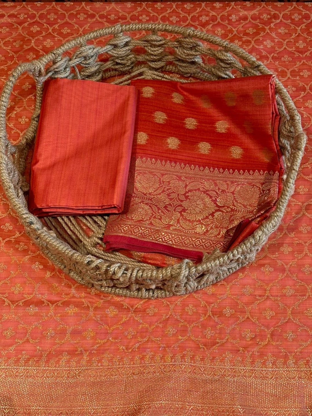 Orange Woven Traditional Banarasi Suit