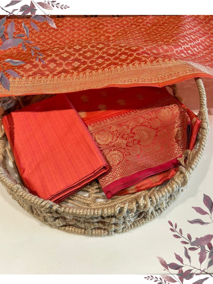 Orange Woven Traditional Banarasi Suit