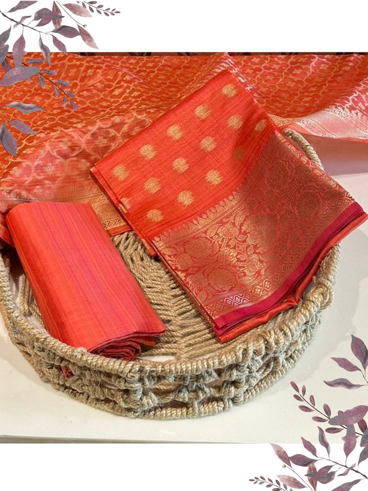 Orange Woven Traditional Banarasi Suit