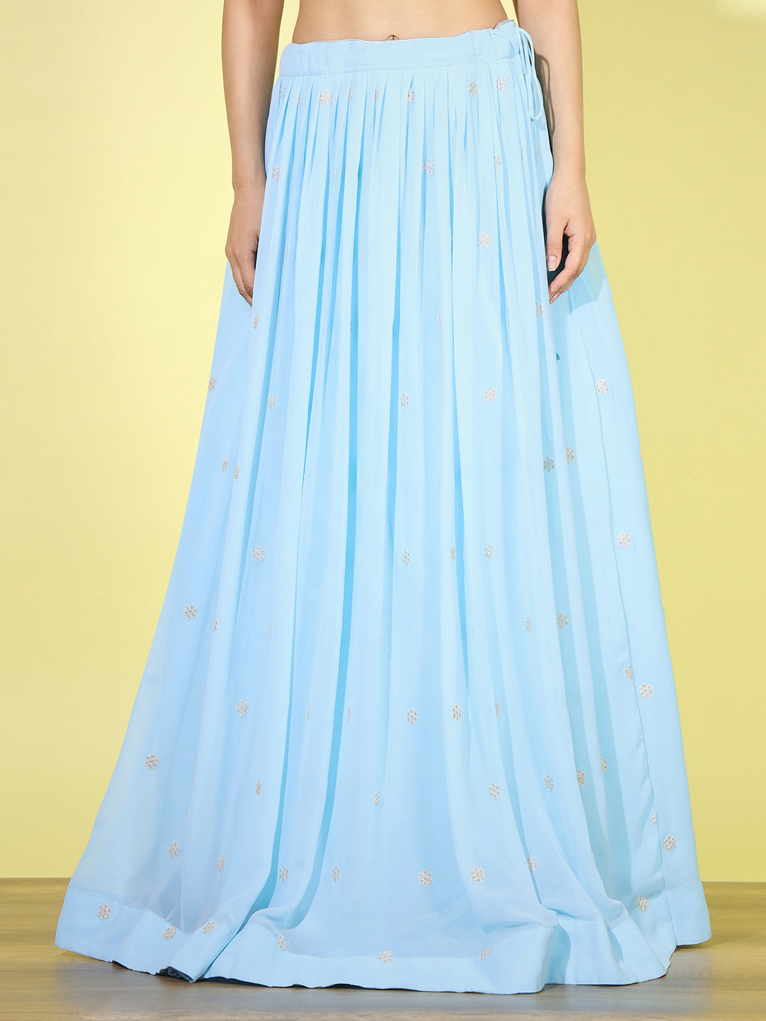 Aqua Zari- Zircon Embroidered Lehenga Set with Front Slit Peplum Kurta