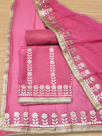 Chhabra 555 Gota Patti & Reshham Embroidered  Punjabi Suit Dupatta with Striped Floral Pattern