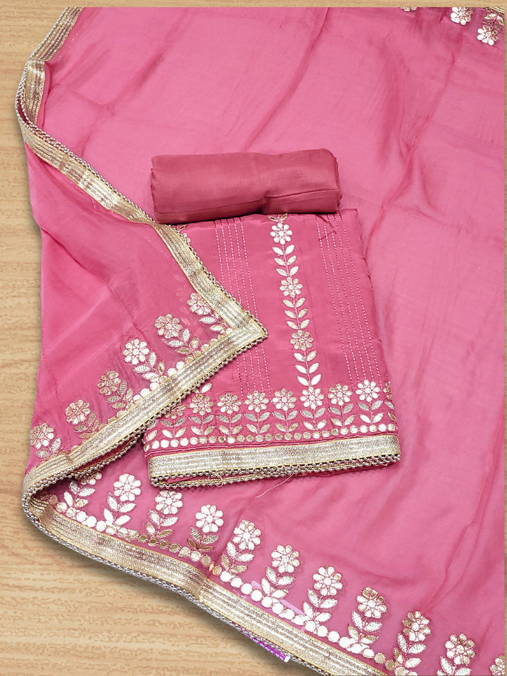 Gota Patti & Reshham Embroidered  Punjabi Suit Dupatta with Striped Floral Pattern