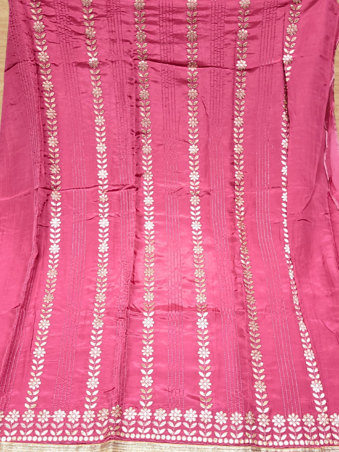 Gota Patti & Reshham Embroidered  Punjabi Suit Dupatta with Striped Floral Pattern