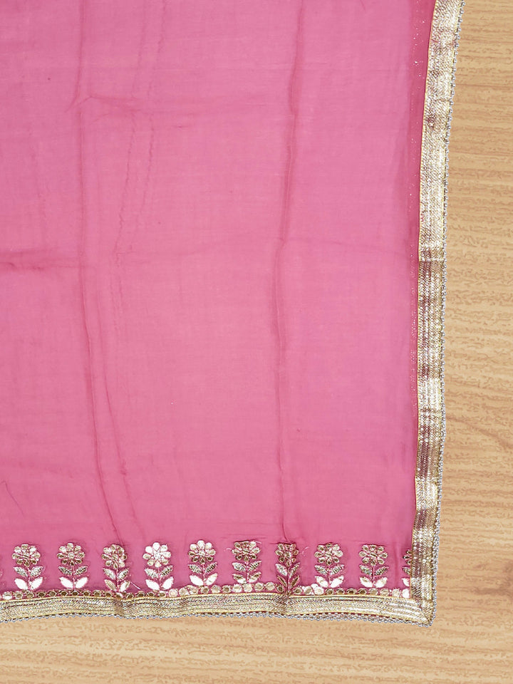 Gota Patti & Reshham Embroidered  Punjabi Suit Dupatta with Striped Floral Pattern