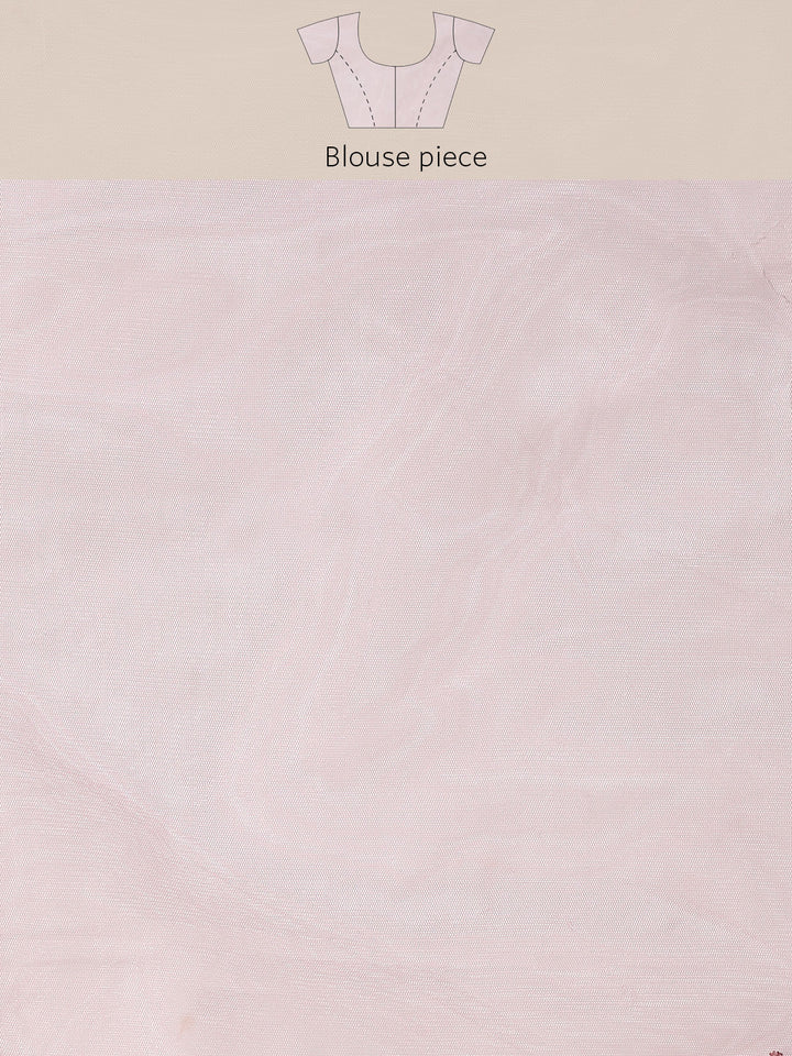 Pastel Pink Embellished Net Saree with Pleated Border
