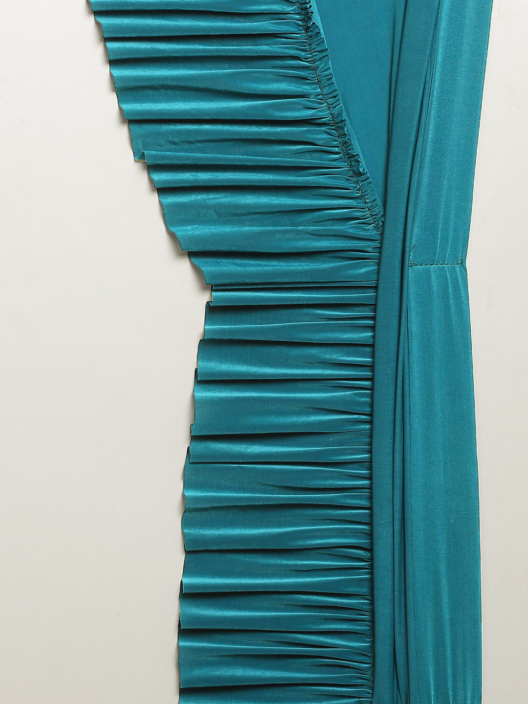 Ruffles Pre-Draped Lycra Saree with Frills and Cutdana Embroidery Velvet Blouse
