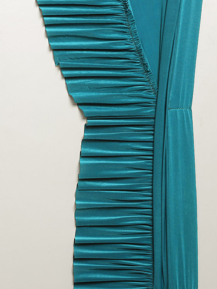 Ruffles Pre-Draped Lycra Saree with Frills and Cutdana Embroidery Velvet Blouse