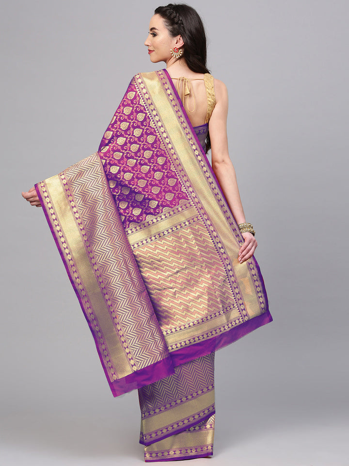Banarasi Handloom Silk Saree with Zari Woven Floral Motifs