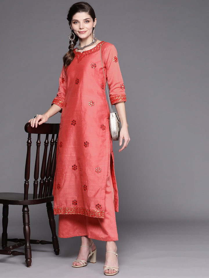 Red Kurta Palazzo Set With Embellished Gotta patti & Mirror Work Embroidery