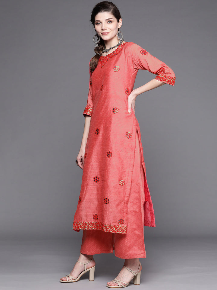 Red Kurta Palazzo Set With Embellished Gotta patti & Mirror Work Embroidery
