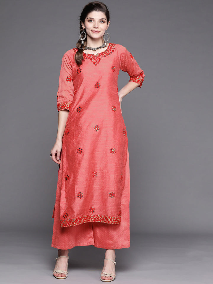 Red Kurta Palazzo Set With Embellished Gotta patti & Mirror Work Embroidery