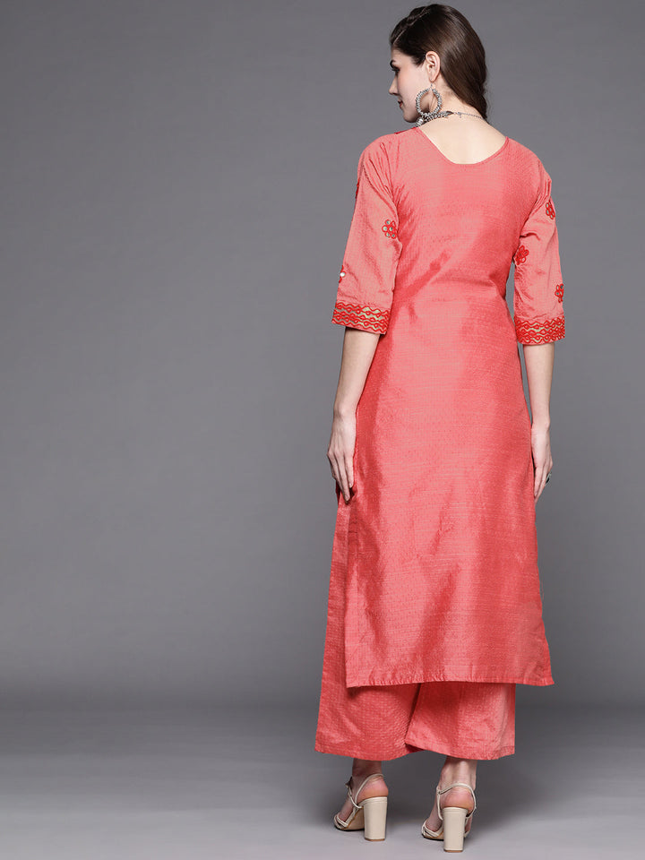 Red Kurta Palazzo Set With Embellished Gotta patti & Mirror Work Embroidery