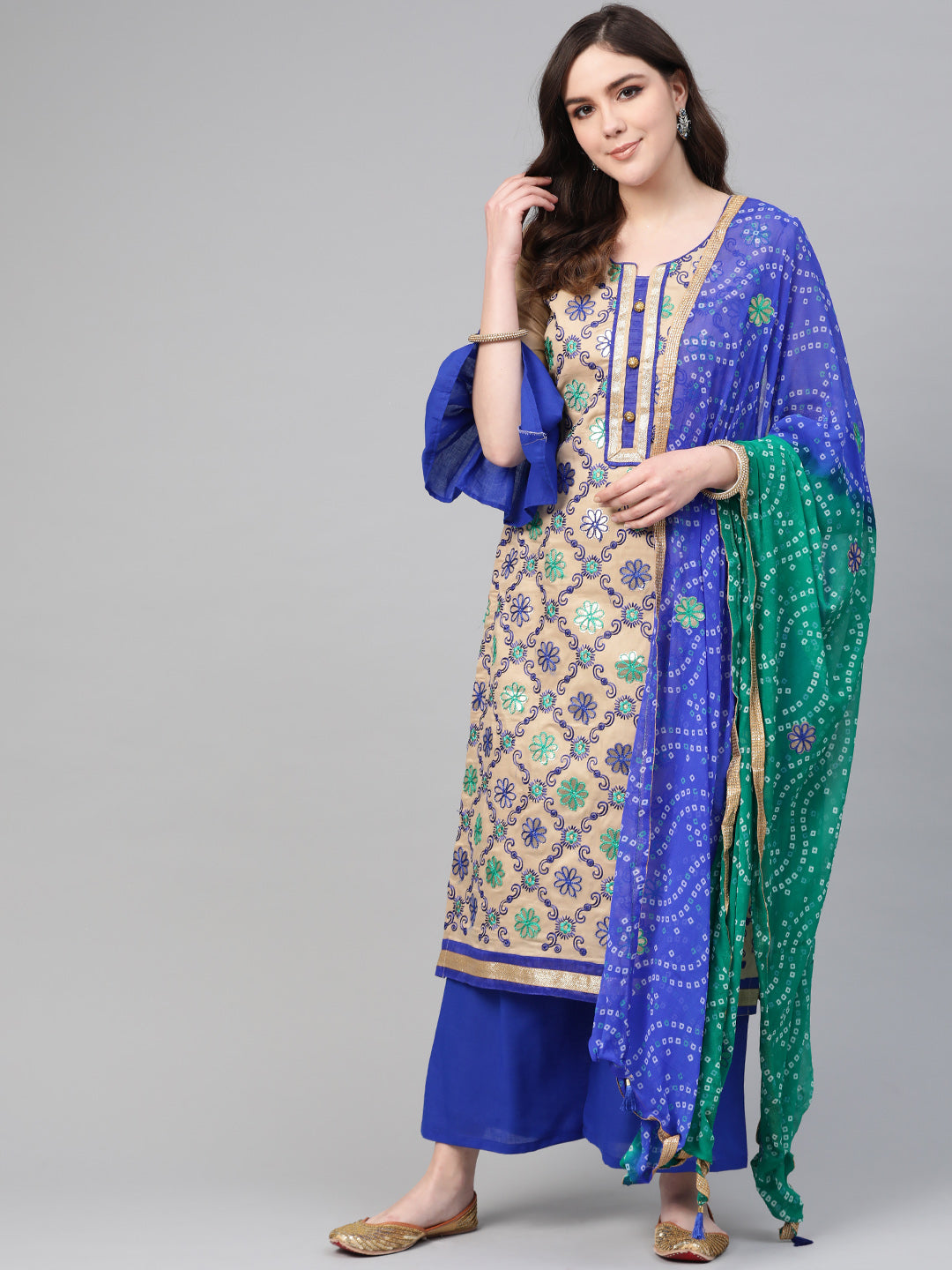 Gota Patti Kurta Set with Bandhej ombre dupatta