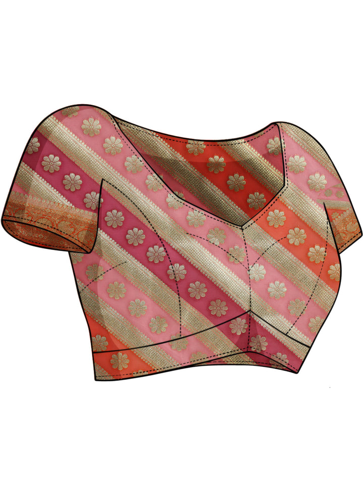 Multicolor Striped Organza Saree with Intricate Floral Zari motifs