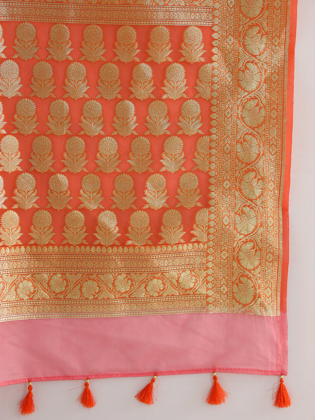 Multicolor Striped Organza Saree with Intricate Floral Zari motifs