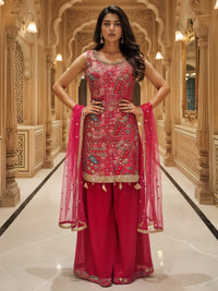 Banarasi Meenakari Kurta Pallazo Set with Statement Tassels & Mirror Embellishments