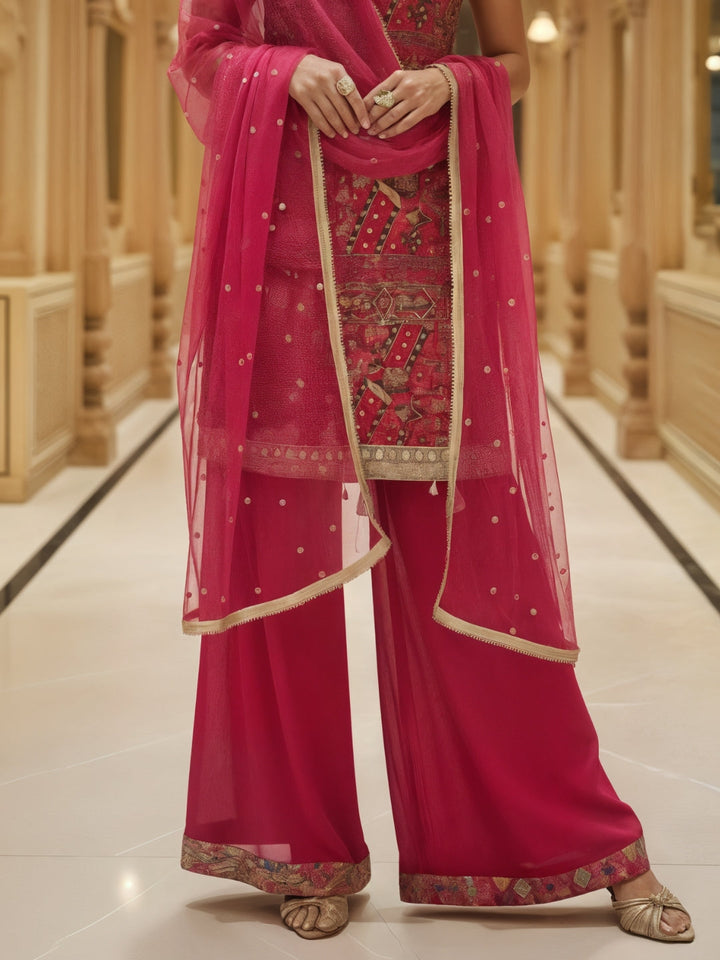 Banarasi Meenakari Kurta Pallazo Set with Statement Tassels & Mirror Embellishments