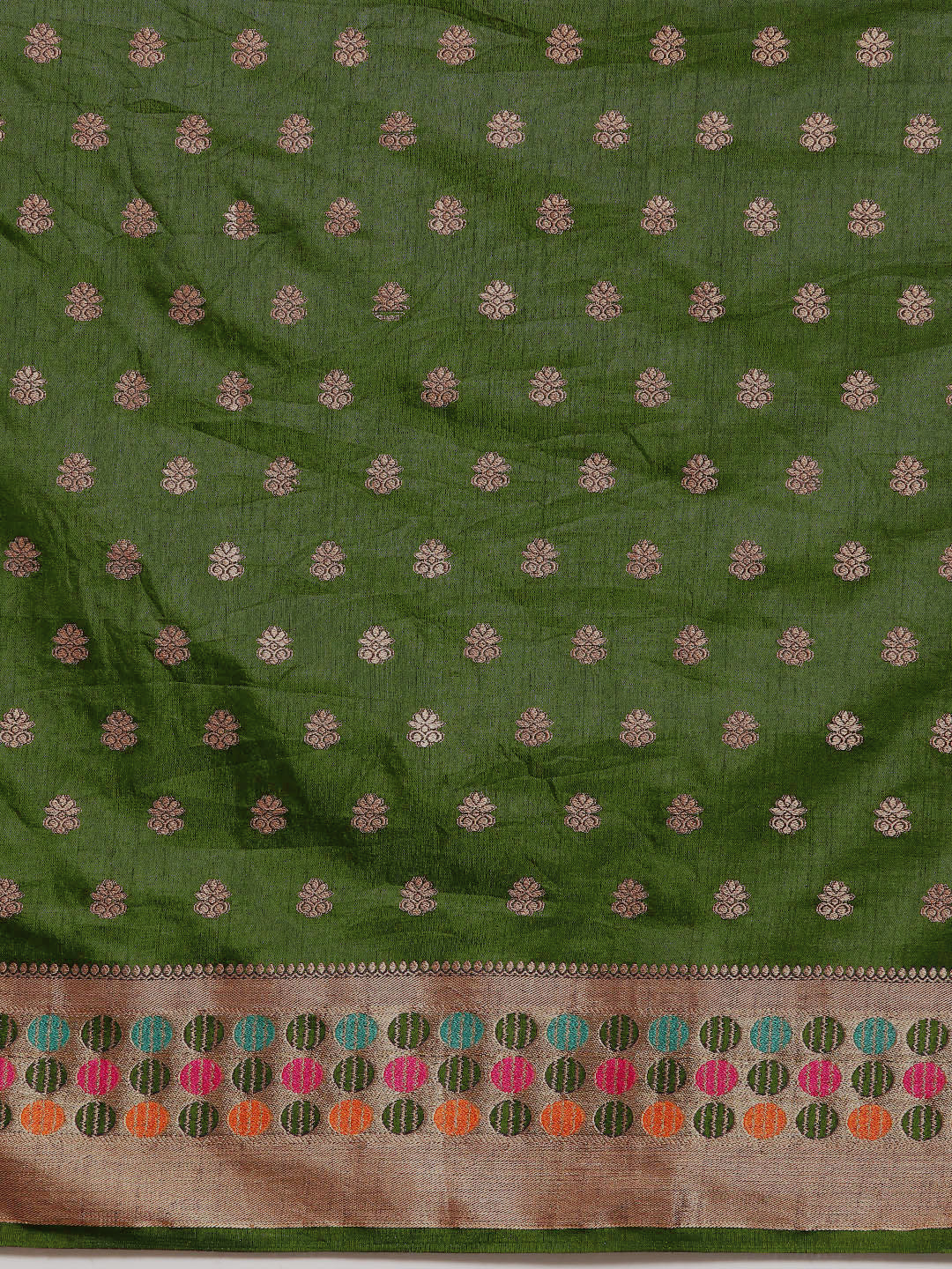 Green Resham & Zari Woven Embroidered Colorful Bordered Saree