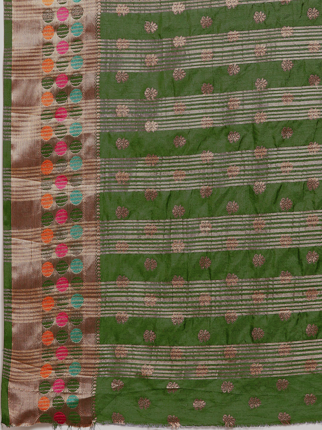 Green Resham & Zari Woven Embroidered Colorful Bordered Saree