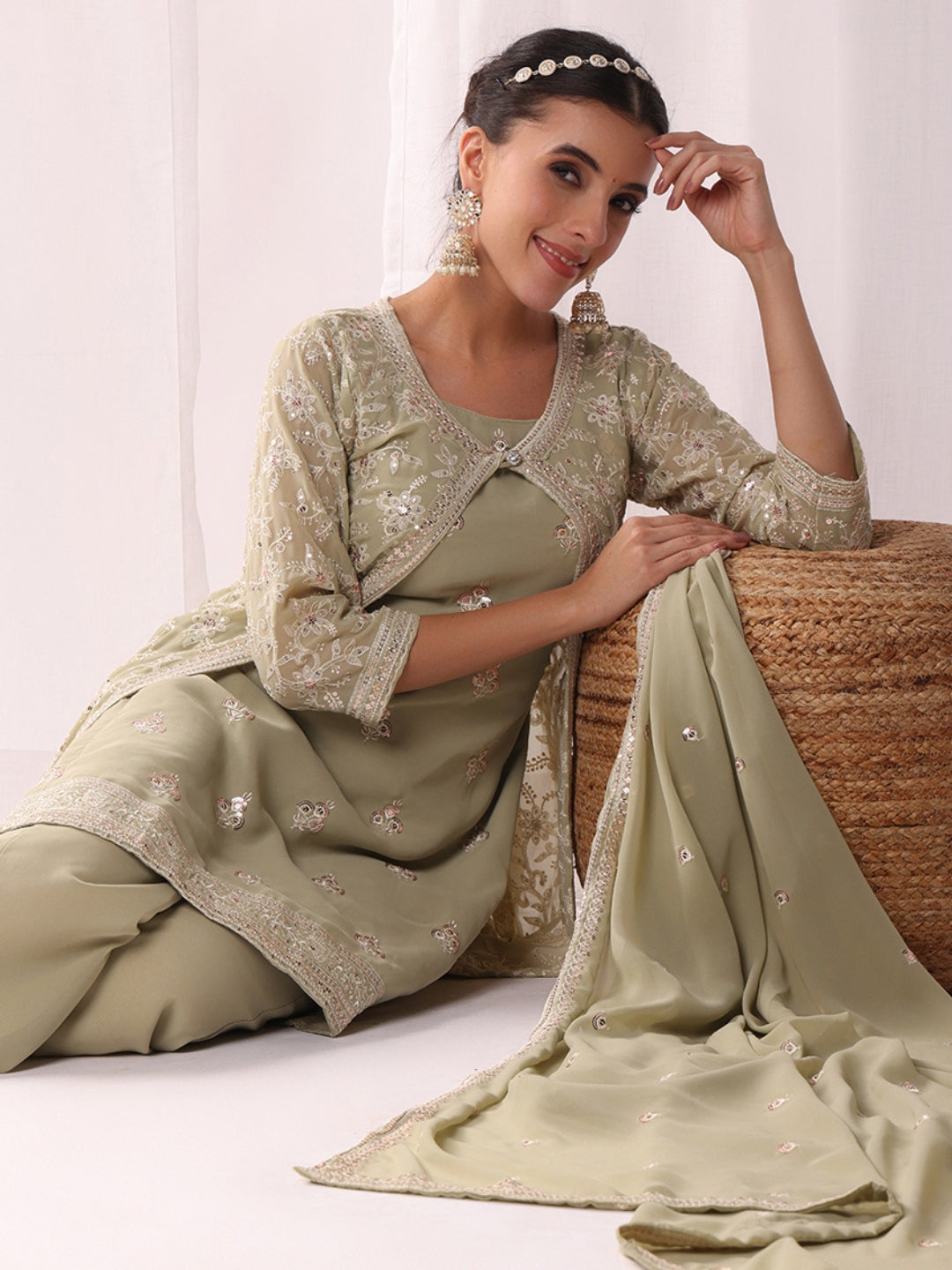 Resham Schiffli Embroidered Co-ord Set