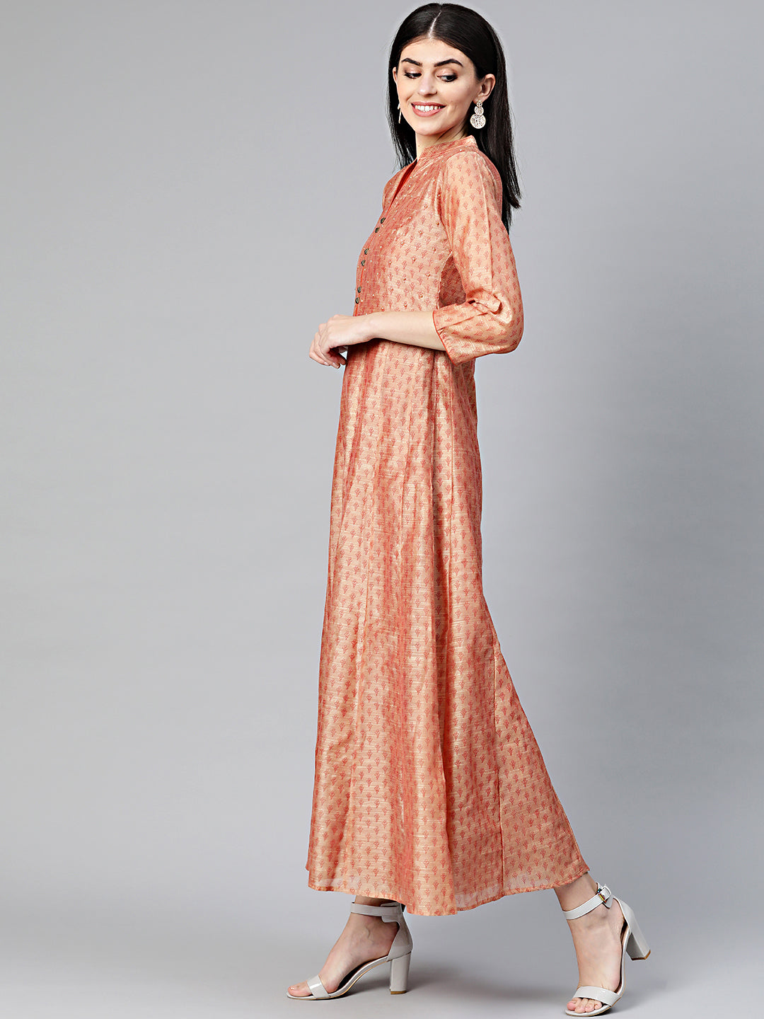 Anarkali Printed Dress with Ikat Inspired Print