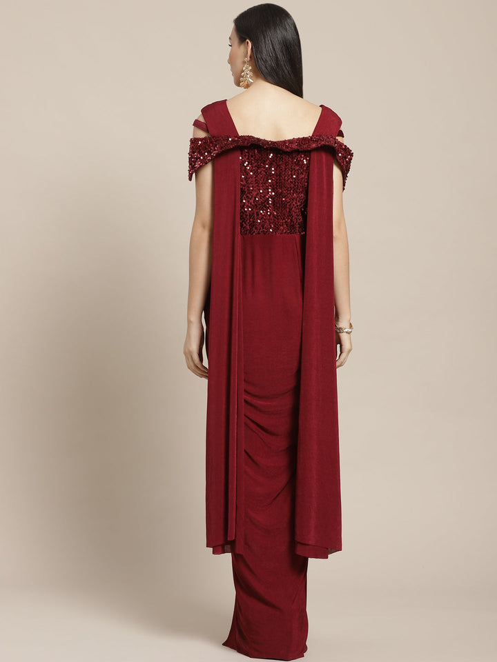 Ruffled Pre-stitched Saree with Festive Layering & Sequence Bling Yoke and Off Shoulder