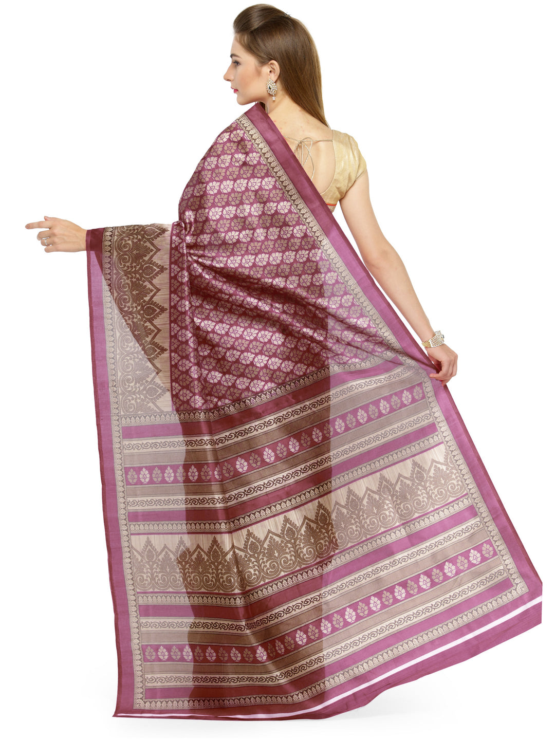 Purple Wine Art Silk Floral Printed Saree