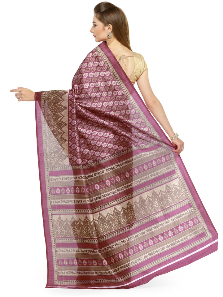 Purple Wine Art Silk Floral Printed Saree