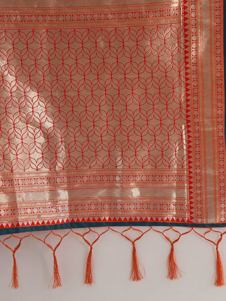 Blue Zari Woven Banarasi Saree with Contrast Peacock Motif Border