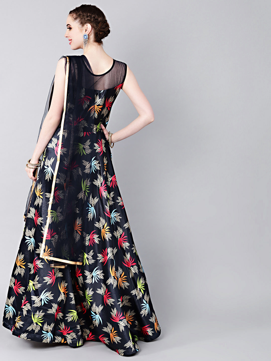 Embellished Anarkali Gown with Floral Digital Print