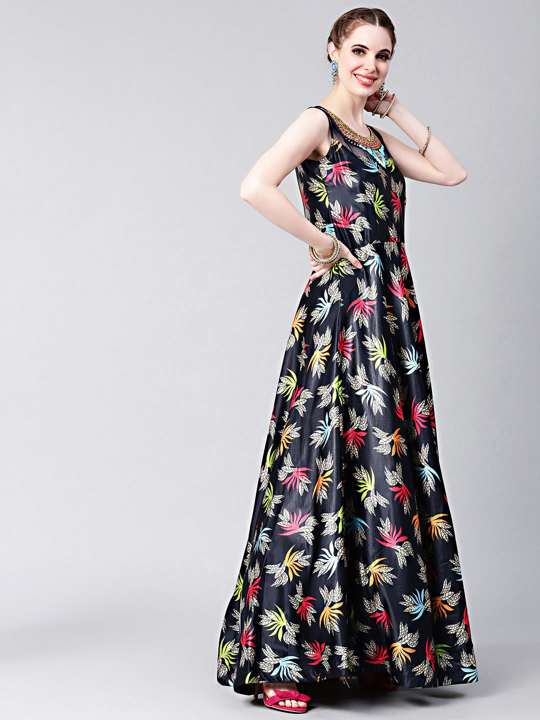 Embellished Anarkali Gown with Floral Digital Print