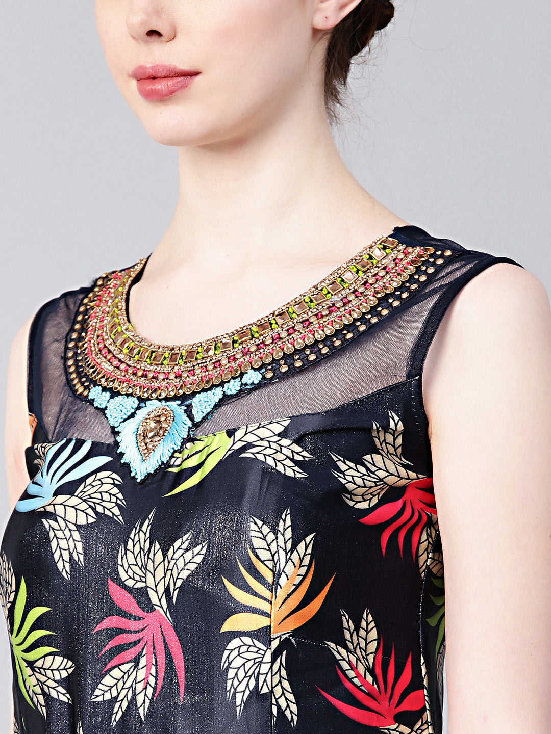 Embellished Anarkali Gown with Floral Digital Print