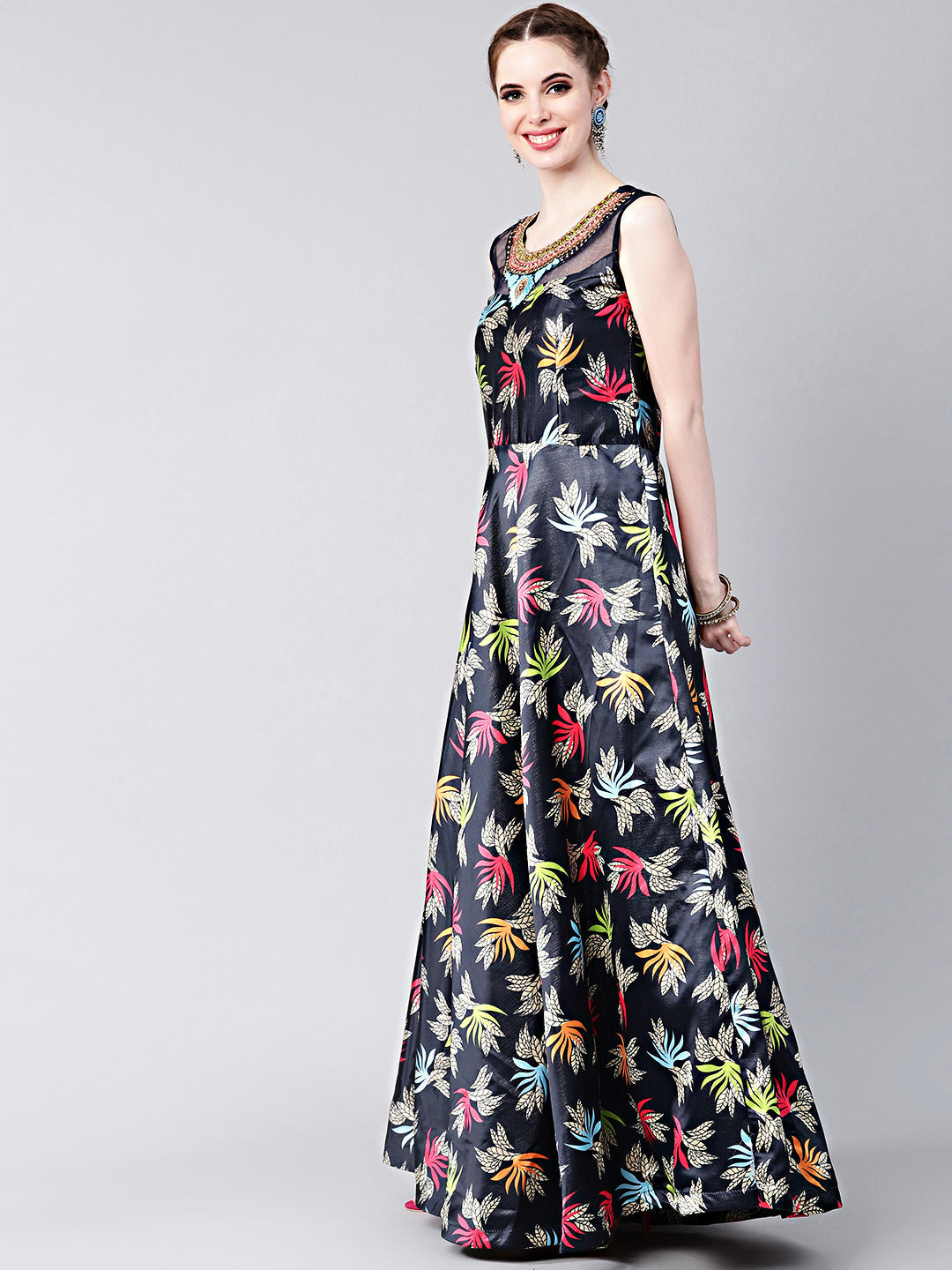 Embellished Anarkali Gown with Floral Digital Print