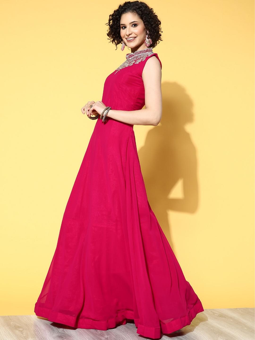 Crystal Halter Neck Embellished Flared Dress with Draped Tassled Dupatta