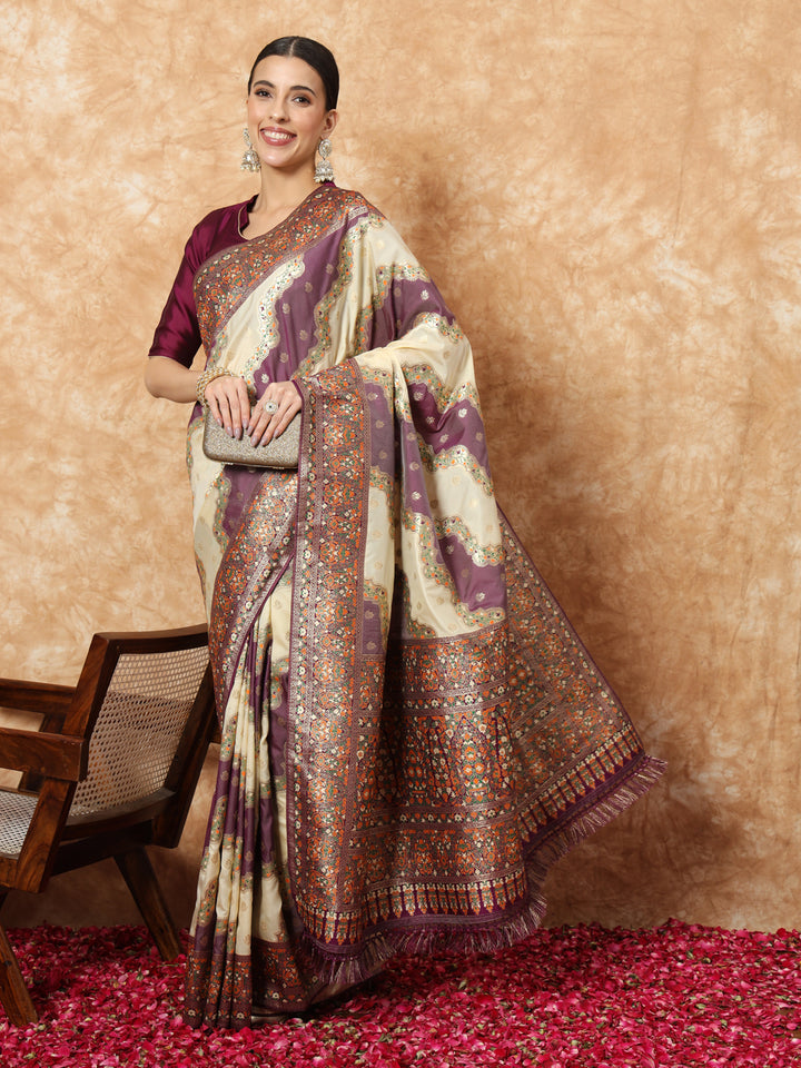 Chhabra 555 Banarasi Handloom Silk Saree with Multicolor Resham Meenakari Leheriya Patterns