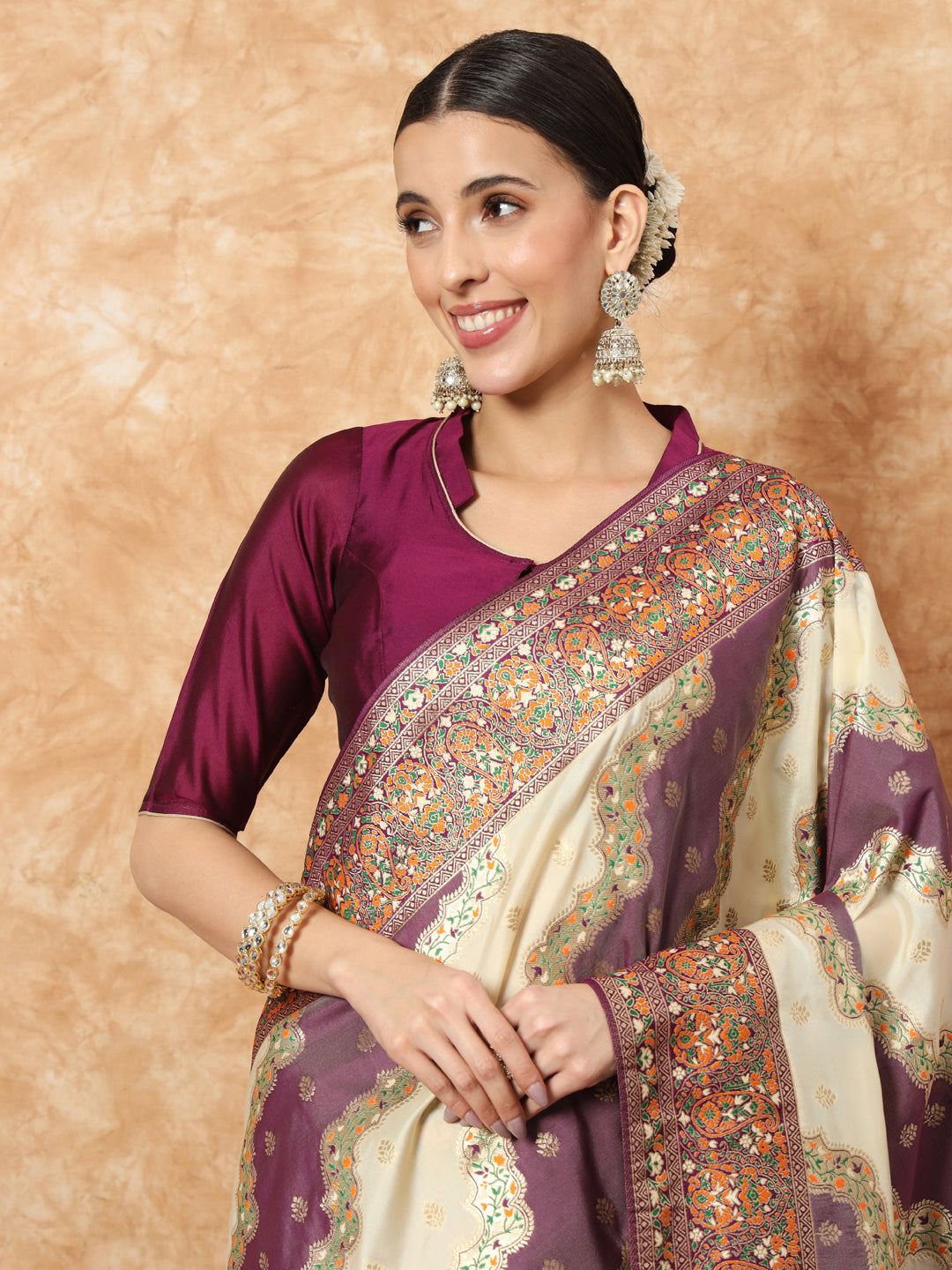 Banarasi Silk Saree with Multicolor Resham Meenakari Leheriya Patterns