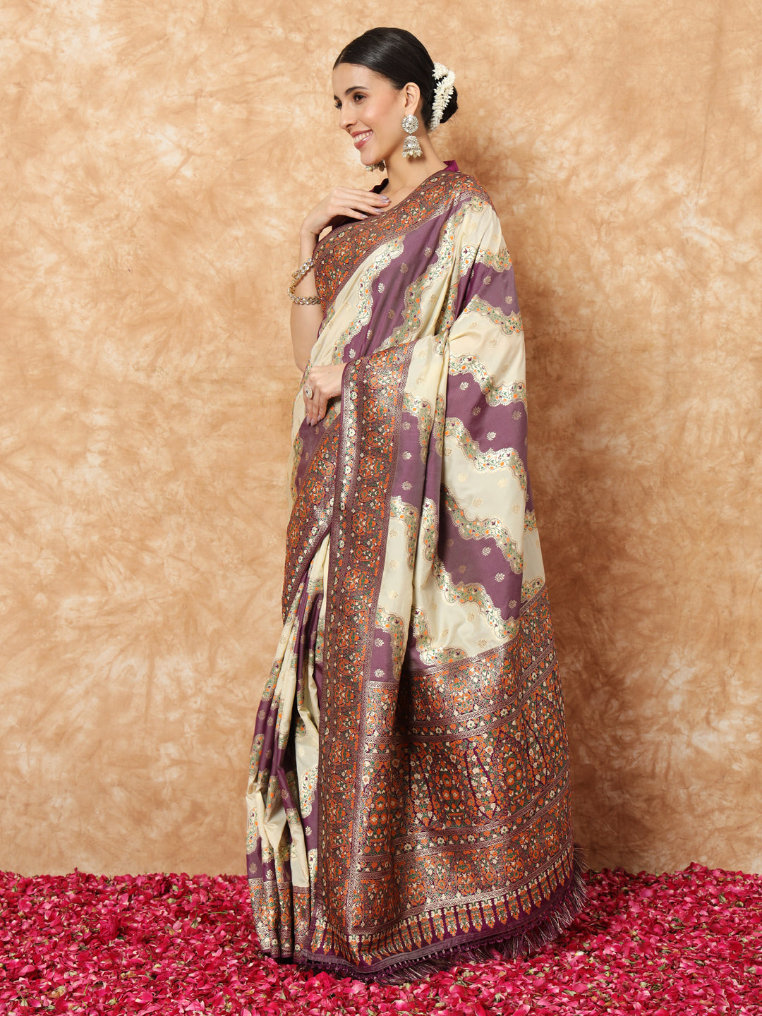 Banarasi Silk Saree with Multicolor Resham Meenakari Leheriya Patterns