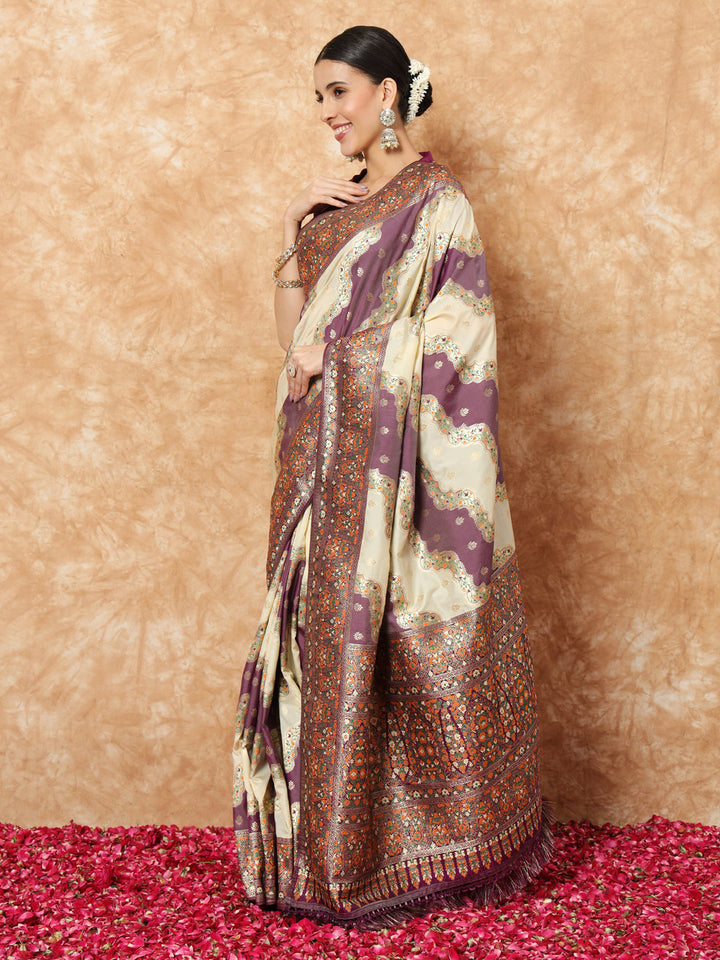 Banarasi Silk Saree with Multicolor Resham Meenakari Leheriya Patterns