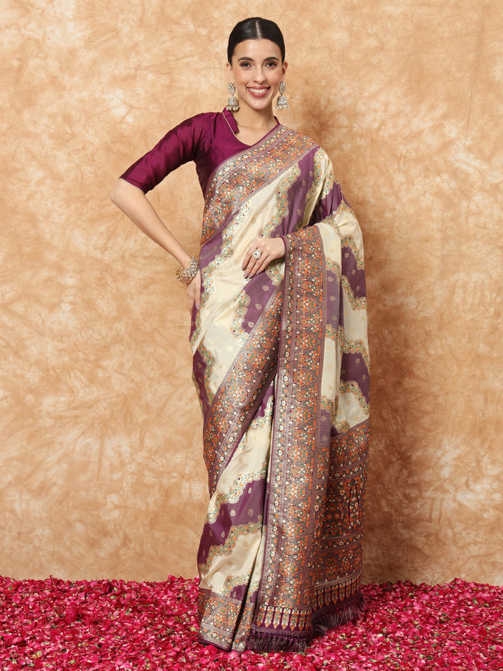 Banarasi Silk Saree with Multicolor Resham Meenakari Leheriya Patterns