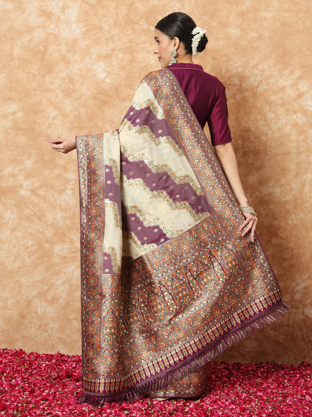 Banarasi Silk Saree with Multicolor Resham Meenakari Leheriya Patterns