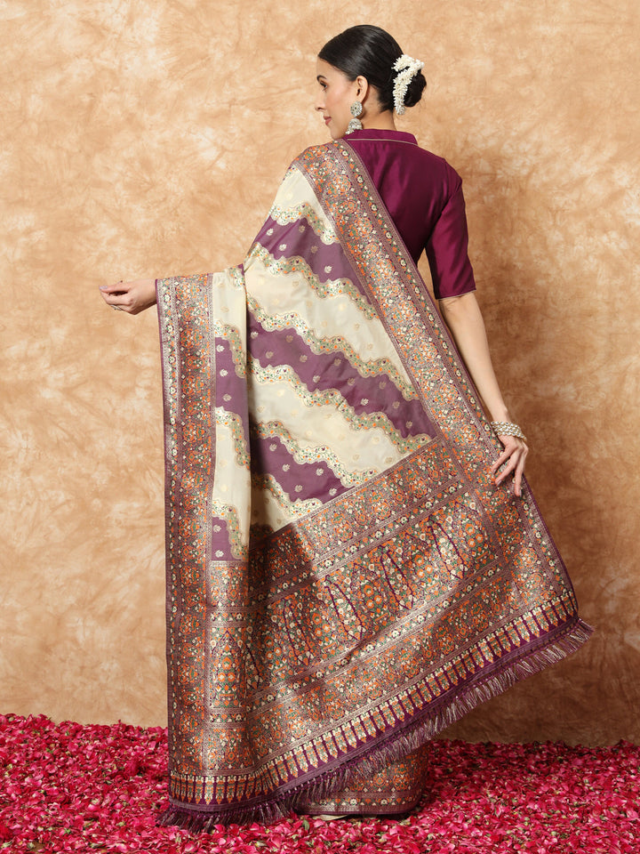 Banarasi Silk Saree with Multicolor Resham Meenakari Leheriya Patterns