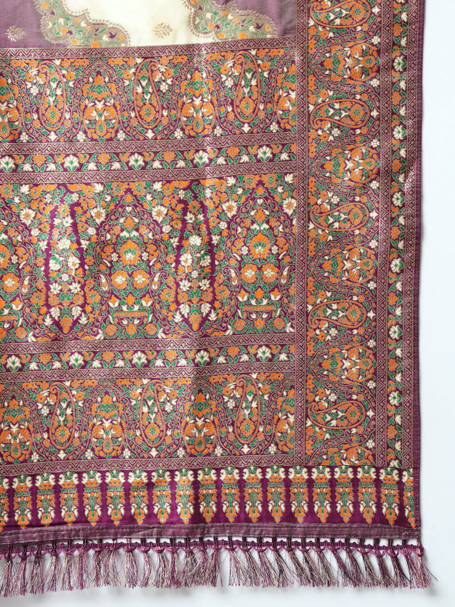 Banarasi Silk Saree with Multicolor Resham Meenakari Leheriya Patterns