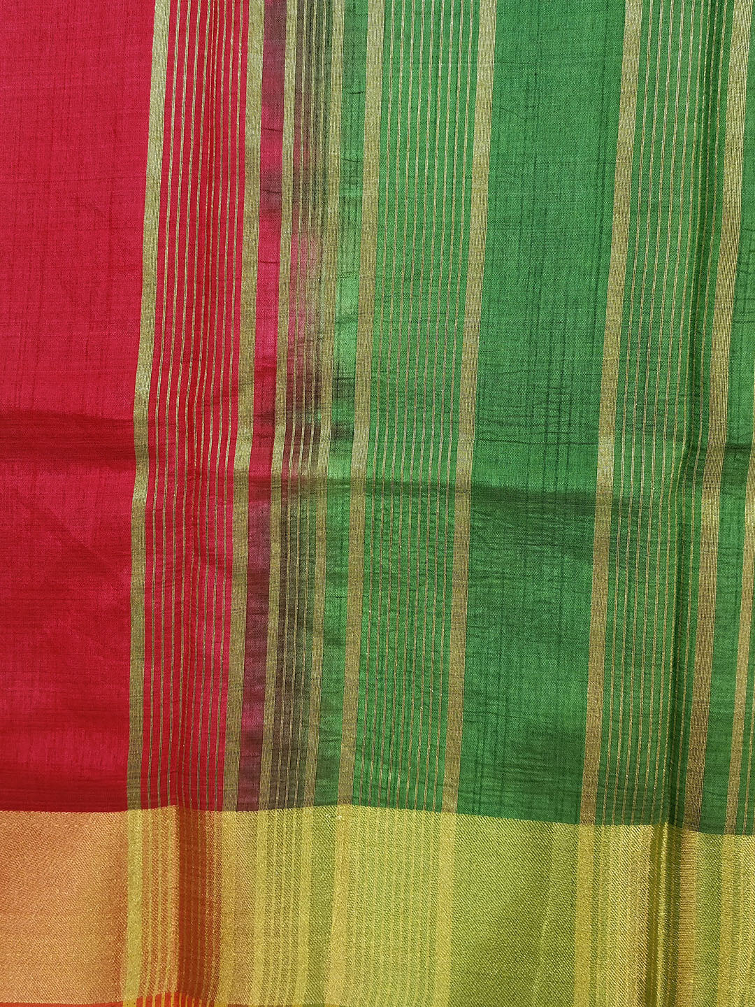 Colorblocked Banarasi Silk Saree with Broad Gold Zari Border