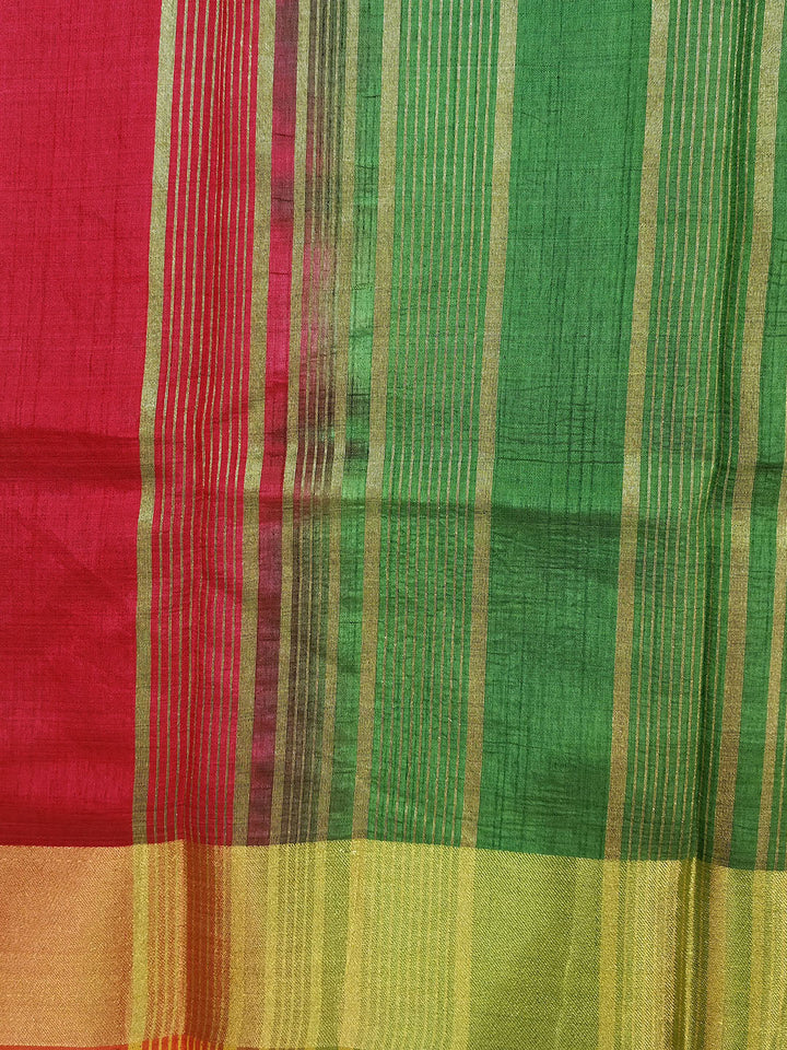 Colorblocked Banarasi Silk Saree with Broad Gold Zari Border