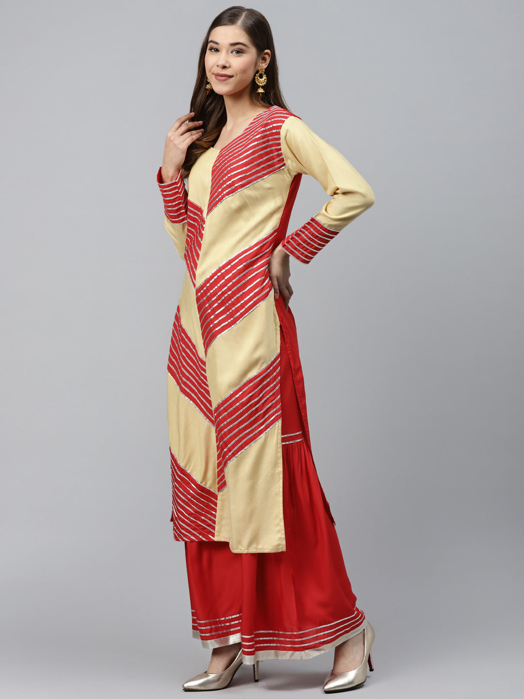 Made to Measure Colorblocked Kurta Sharara Set with Silver Gotta Patti Embroidery